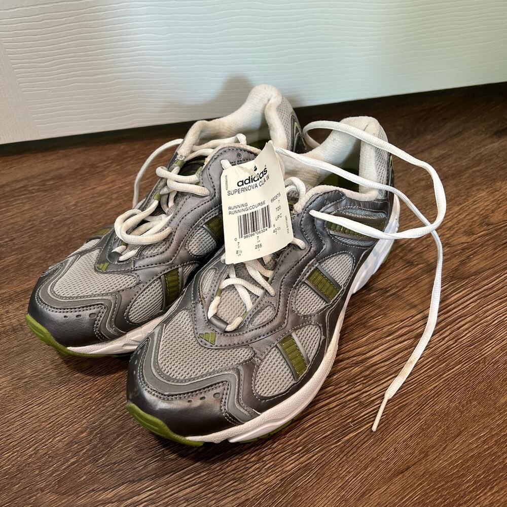 Adidas grey and green trainers